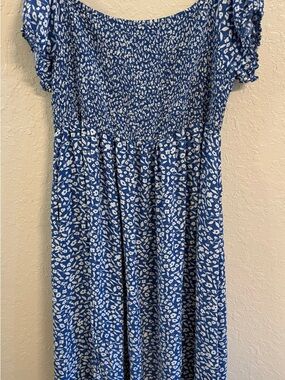 Blue Floral Smocked Midi Dress